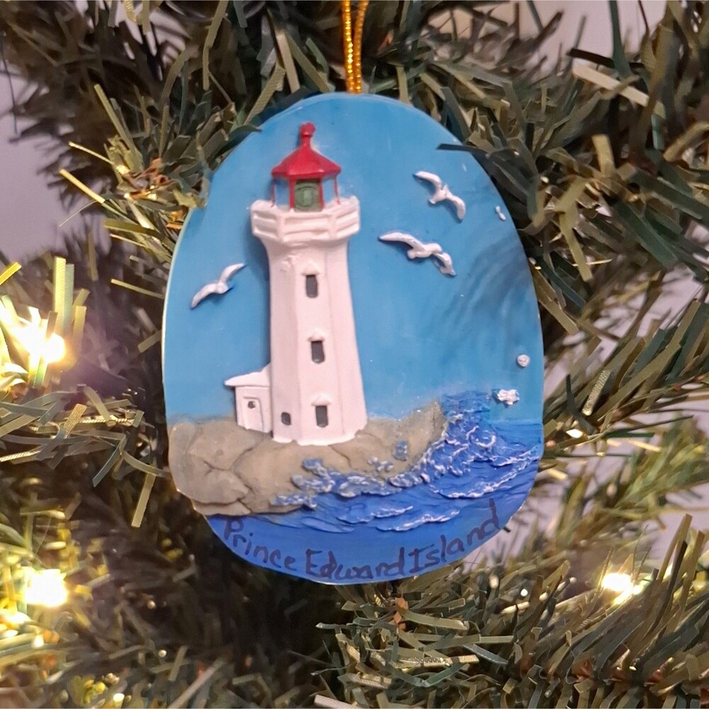 Prince Edward Island Lighthouse Christmas Ornament Seagulls Coastal Scene 3x2 In